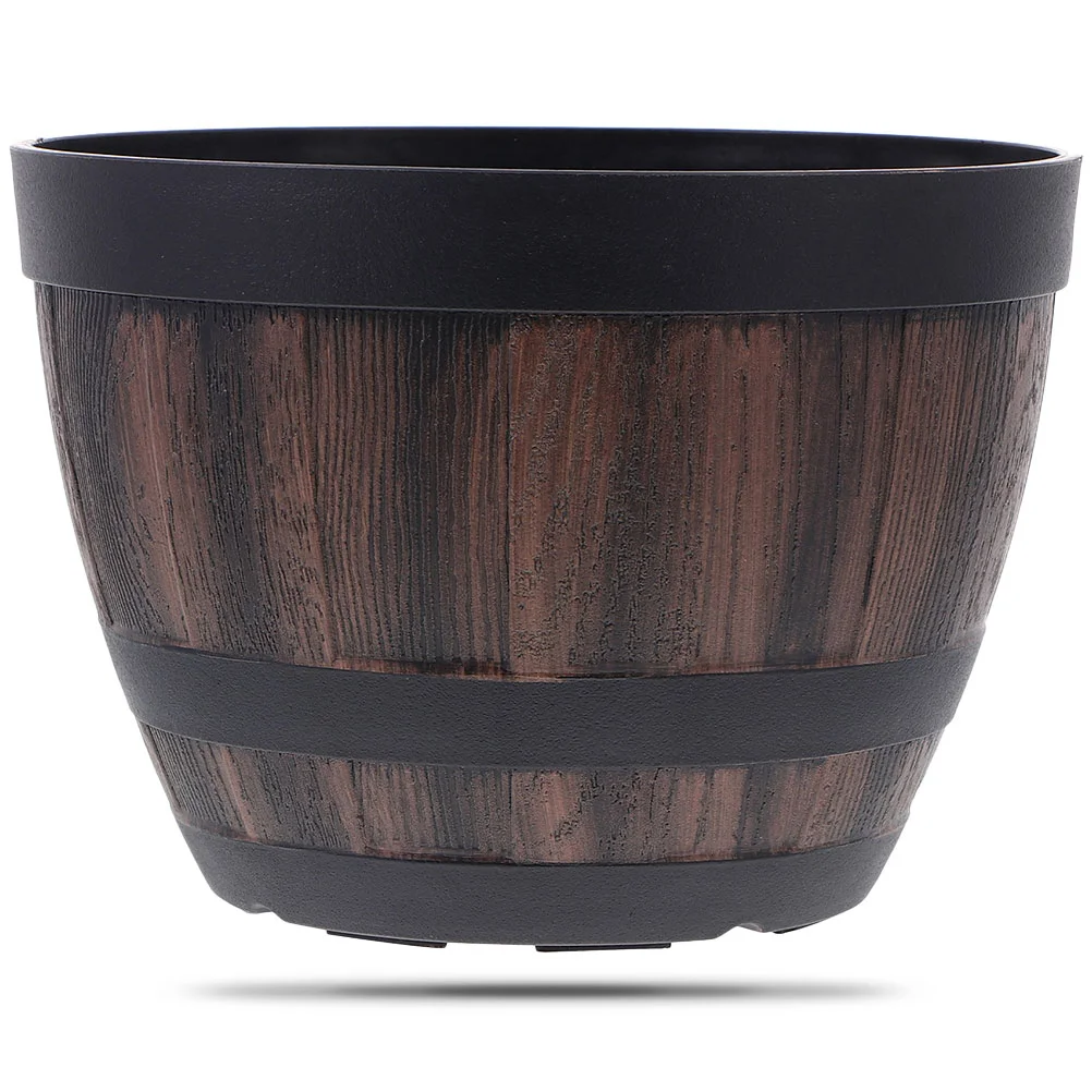 

Window Sill Basin Imitation Wood Planter Bucket Garden Faux Barrel PP Flower Pot Indoor Pots Plants