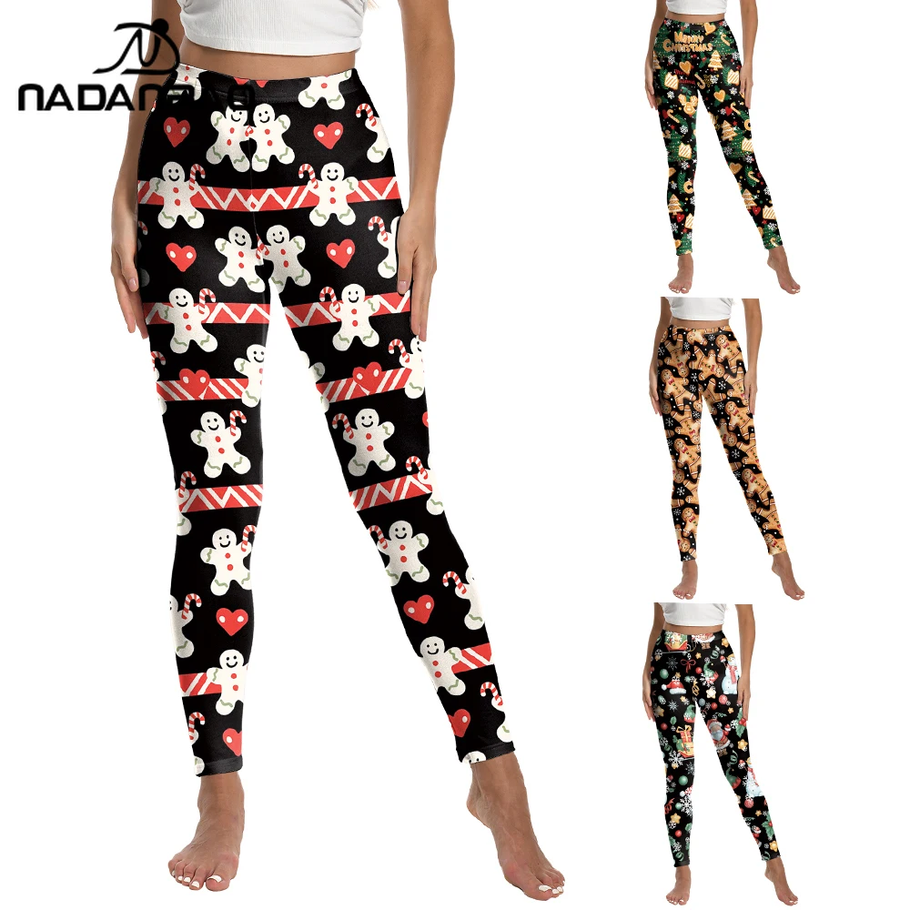 

Nadanbao женские рождественские пряничные леггинсы эластичные уродливые повседневные брюки с рождественским узором колготки для новогодней вечеринки праздничные подарки
