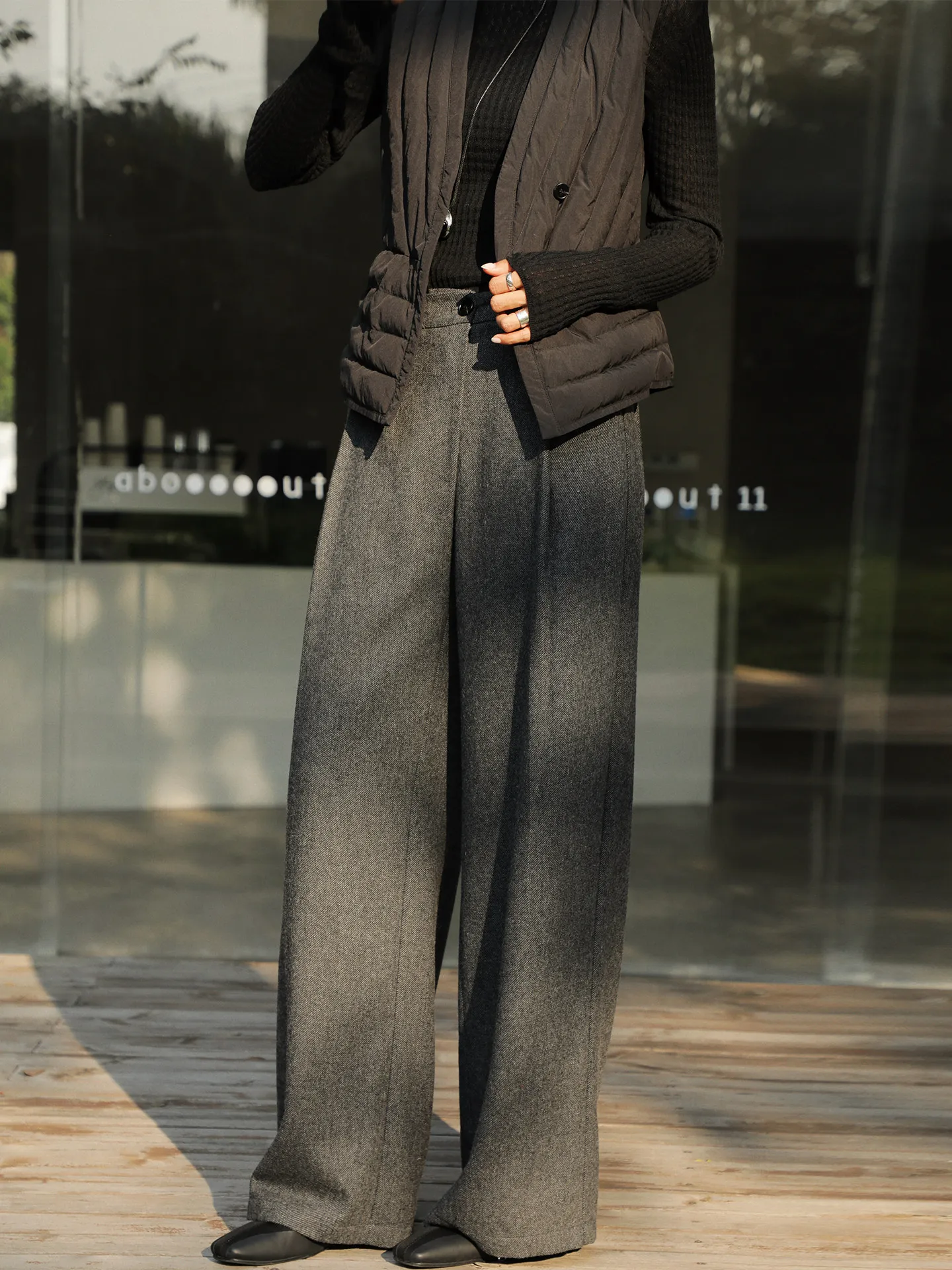 

Casual Woolen Knife-ape Wide Leg Pants High Waist Straight Cut Ladies Trousers Ele Slimming Autumn Winter New Sle