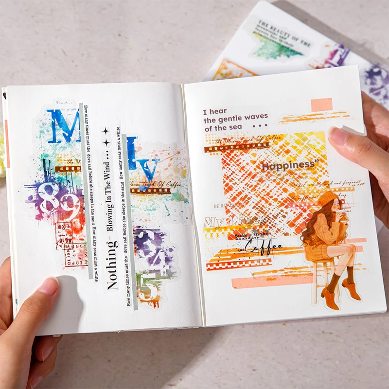 Journal GO 20pcs Ode To Colors Aesthetics Watercolor Smudge Collage PET Sticker Creative DIY Journaling Card Diary Decor Decals