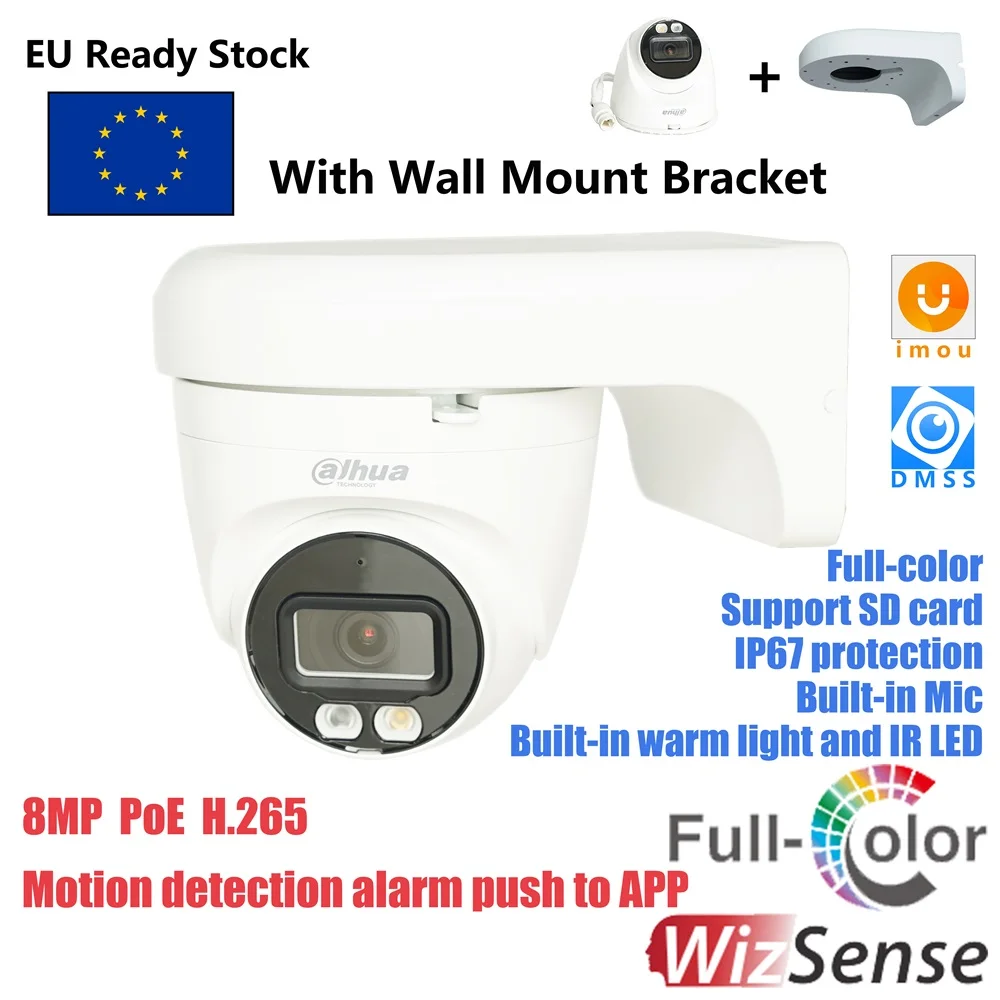 Dahua 8MP Smart Dual Light Fixed-focal Eyeball WizSense Network Camera HDW2849T-S-IL Built-in warm light and IR LED Microphone