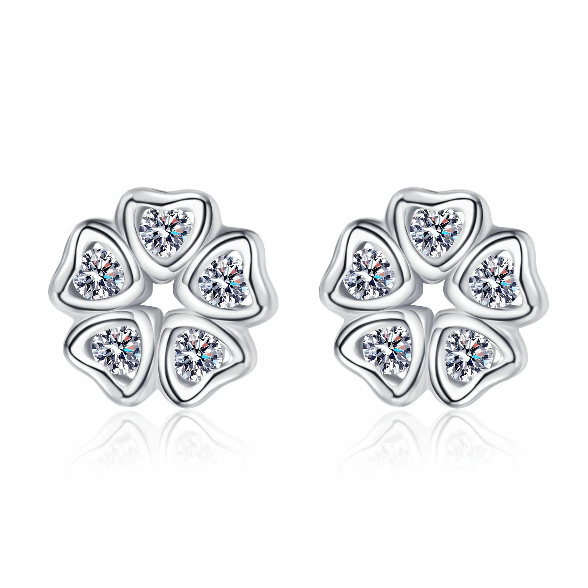 Mewah Platinum Pt950 0.25ct Moissanite anting Stud Famale Niche seratus dengan bunga angin lucu bentuk hadiah pernikahan perhiasan halus