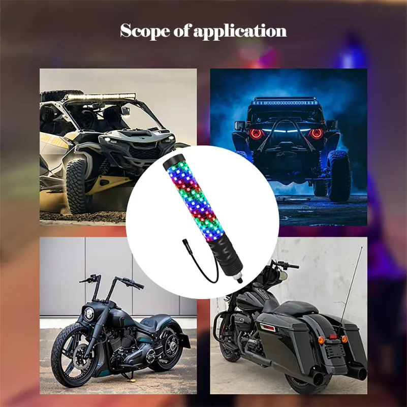 30cm/1ft Bold Type Remote Control LED Whip Lights Colorful Flagpole Antenna Whips for UTV ATV Off Road Truck Sand Buggy Dune RZR