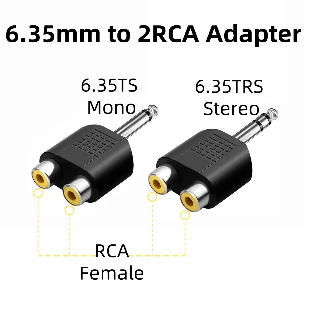 

2PCS 6.35mm Y Splitter 1/4 inch TS Mono or TRS Stereo Male Plug to 2 RCA Female Jack Audio Adapter for Mixer Amplifier Speaker