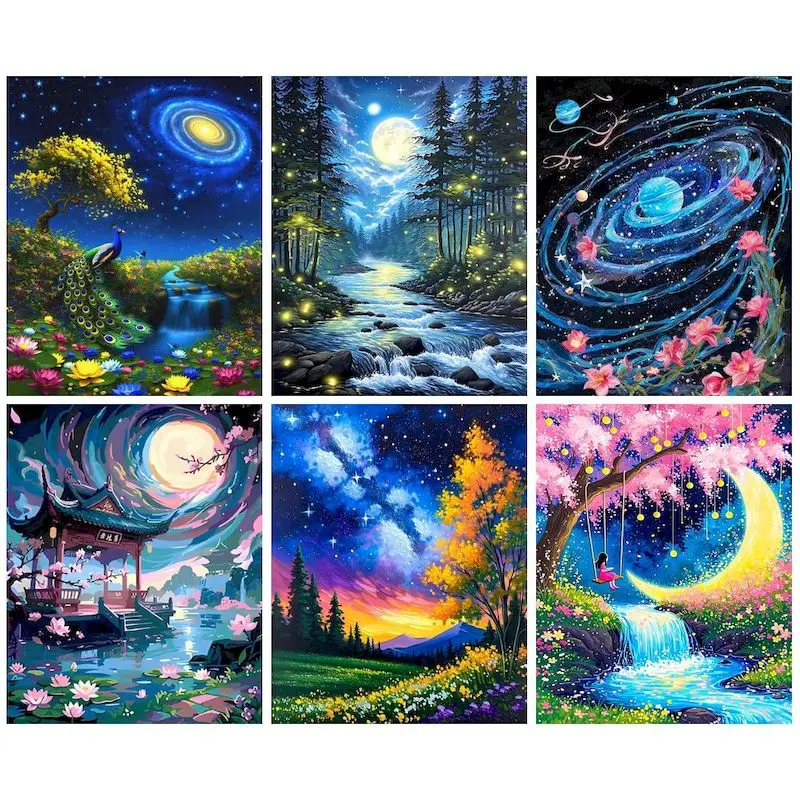 GATYZTORY Painting By Numbers For Handicrafts Forest Landscape Picture Coloring Home Decors Acrylic Paints For Adults Paint Kit