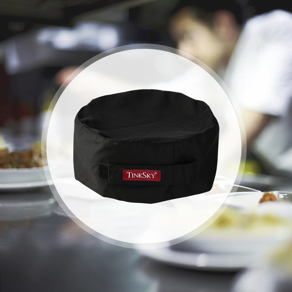 TINKSKY Cappello da chef per catering professionale con teschio in rete traspirante con cinturino regolabile - Taglia unica (Nero)