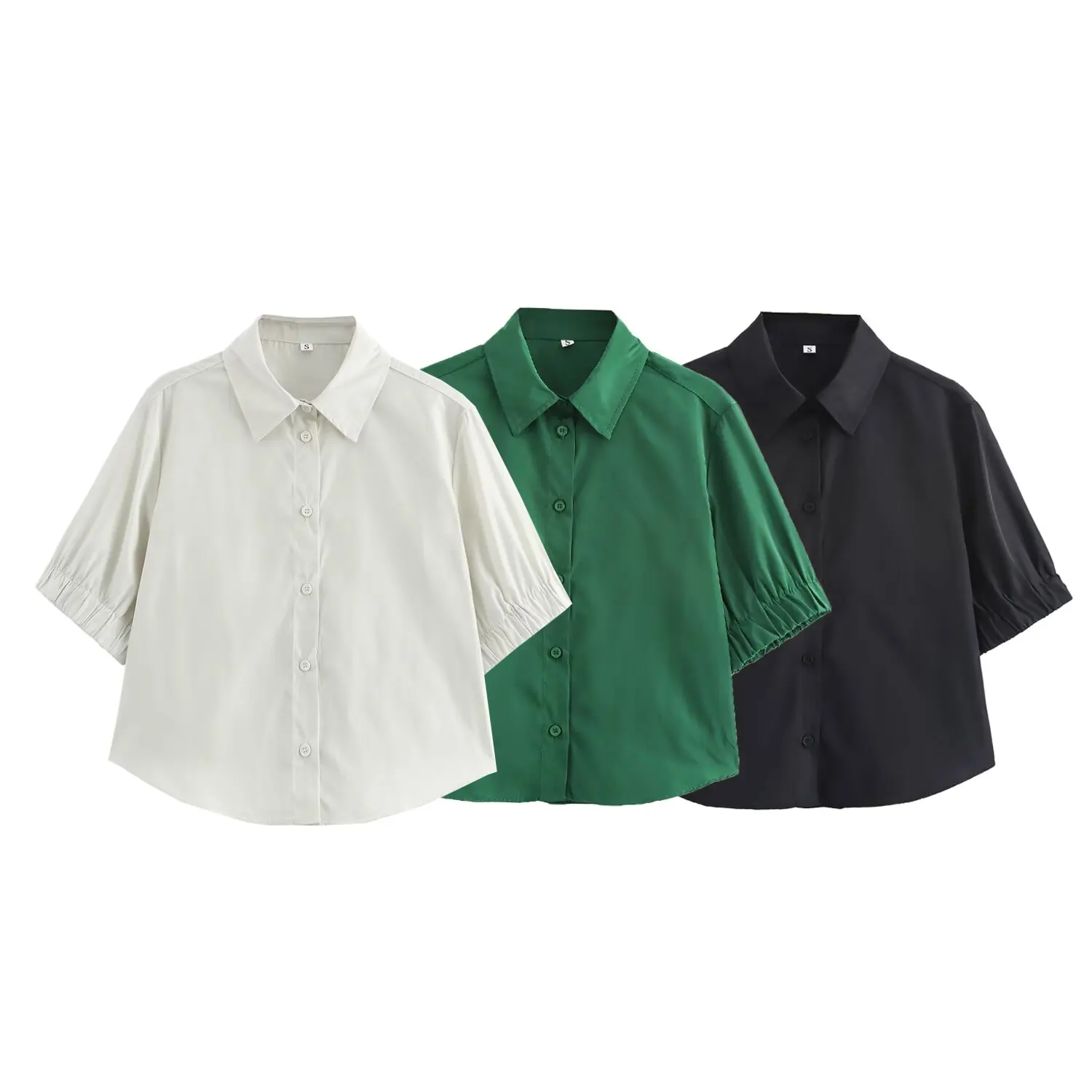 

2025 New Women's Clothing European and American Style Fashionable Versatile Lapel Solid Color Short Sleeve Shirt