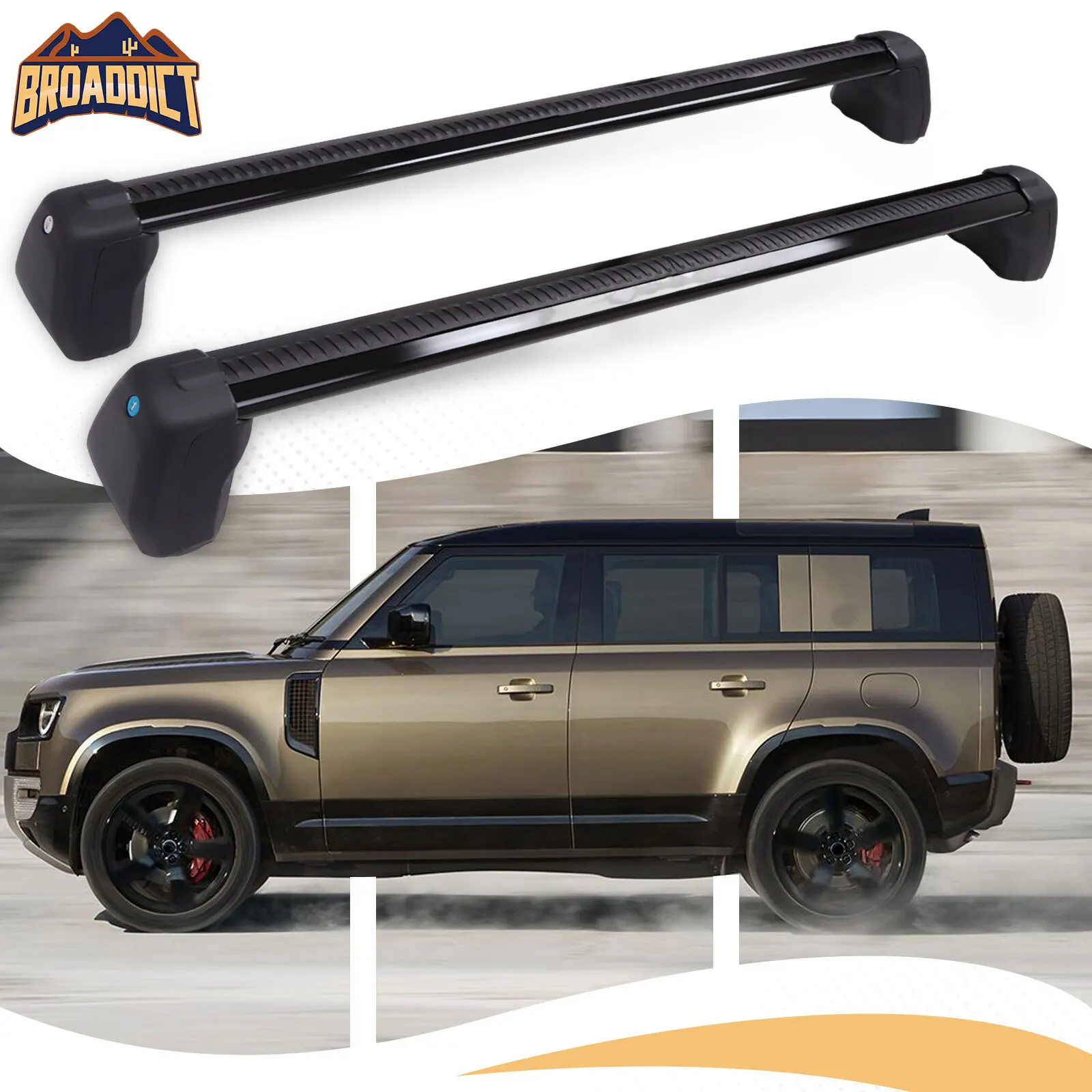 Lockable Black Cross Bars For Land Rover Defender 110 2020-2024 Roof Rack Rail