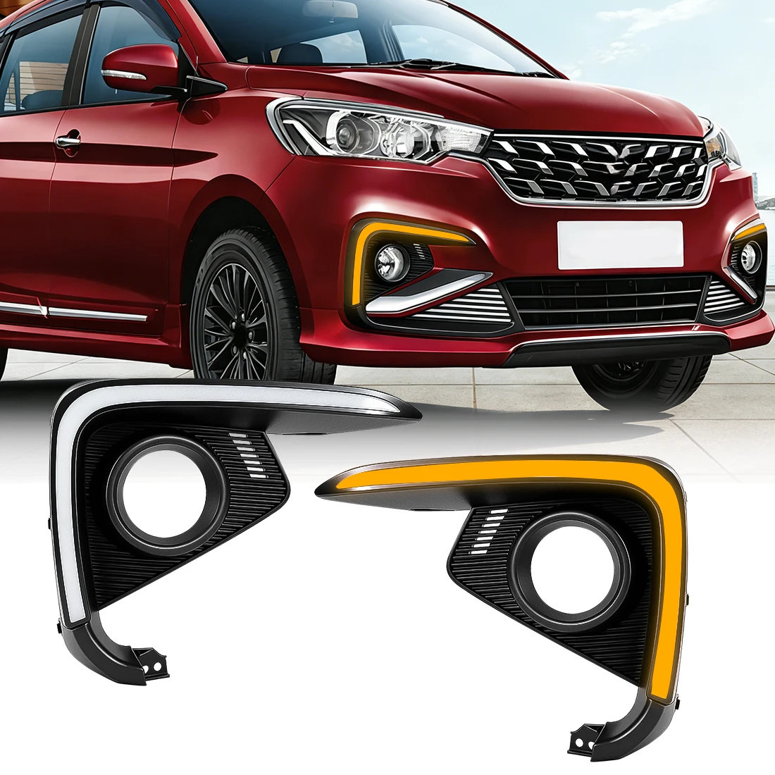 

Daytime Running Light For Suzuki Ertiga 2018 2019 2020 DRL Front Bumper Fog Lamp Yellow Turn Signal Light Driving Headlights 12V