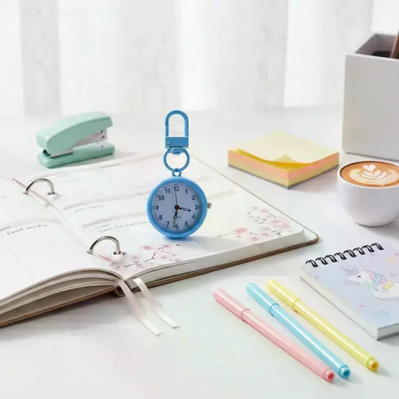 Pocket Watch Non-Ticking Silent Movement Alloy Case Leather Cover Mini Portable Decor for Exam Travel Use