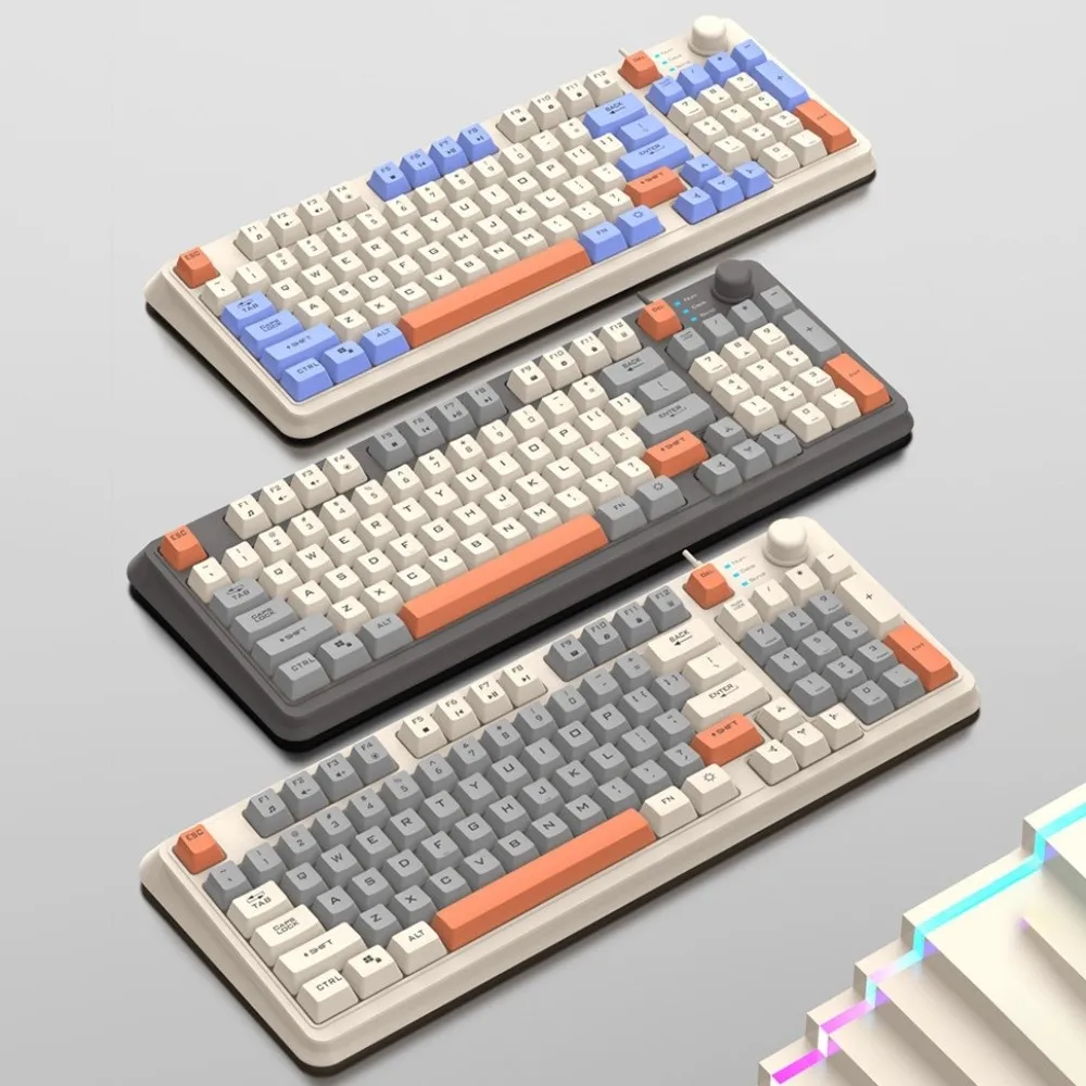 

Механическая проводная RGB-клавиатура с подсветкой, независимая ручка, регулируемая громкость, 94-клавишная RGB-клавиатура, светящаяся портативная