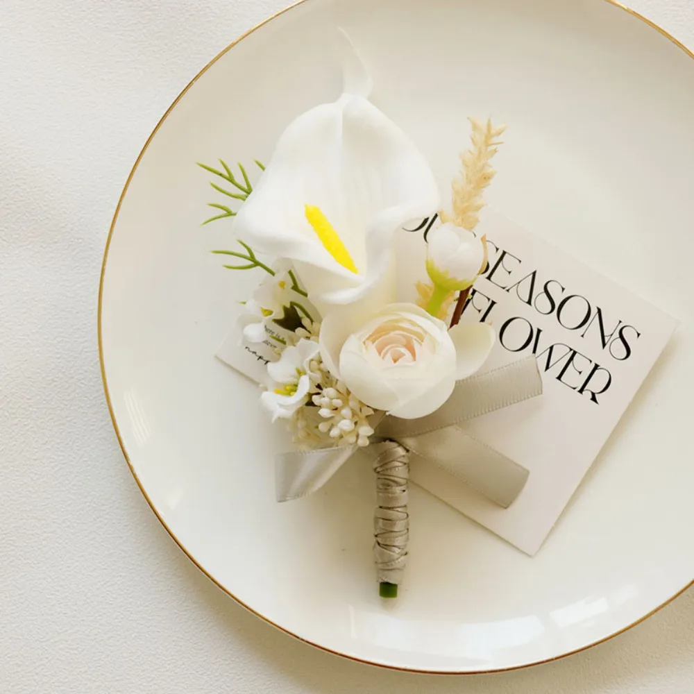 

Boutonnieres for Wedding Artifical Flowers Corsage Bracelet Bridesmaids Groom Handmade for Marriage Accessiories