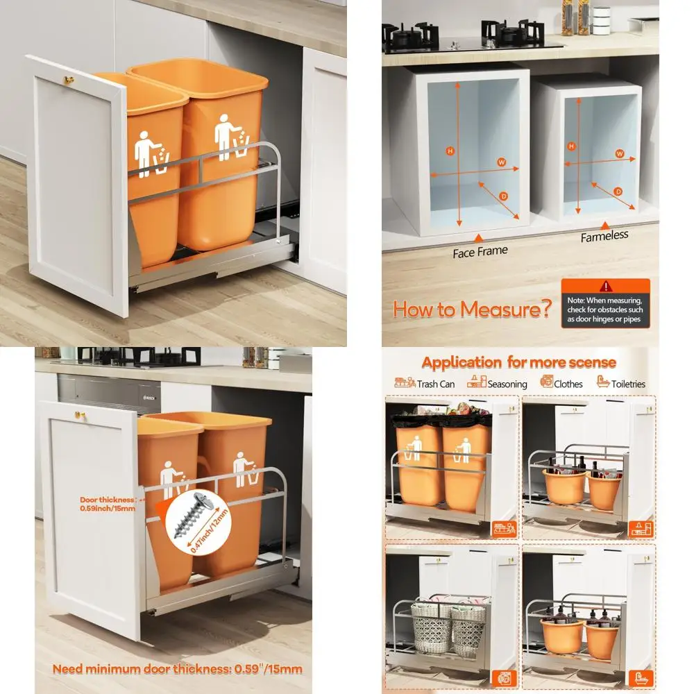 

Heavy Duty Kitchen Cabinet Slide Out Trash Can, Under Sink Garbage Can Kit, Drawer Mount, Trash Bin Not Included, Space-Saving S