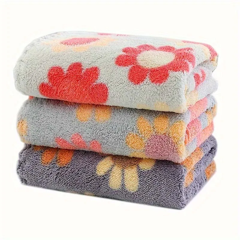 30x30cm Soft Absorbent Floral Print Coral Fleece Face Towel for Home Bath Beauty Cleaning Cloth