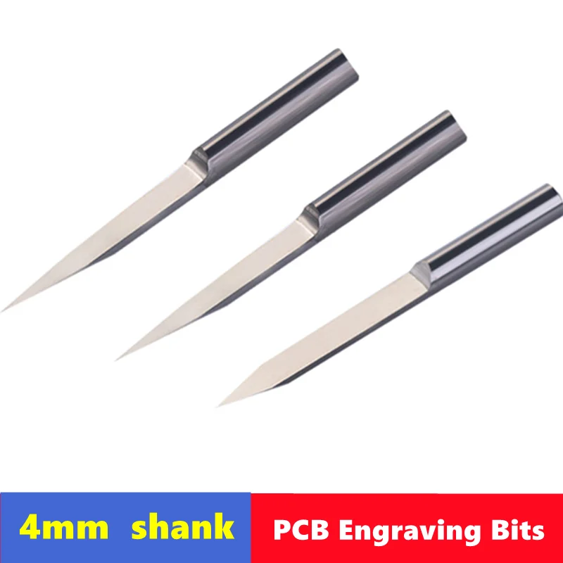 1pcs  PCB Engraving Bit 4mm Shank Tipped 0.1-0.5mm V Shape Carving Bits CNC Router Bit Flat Bottom End Mill For Woodworking