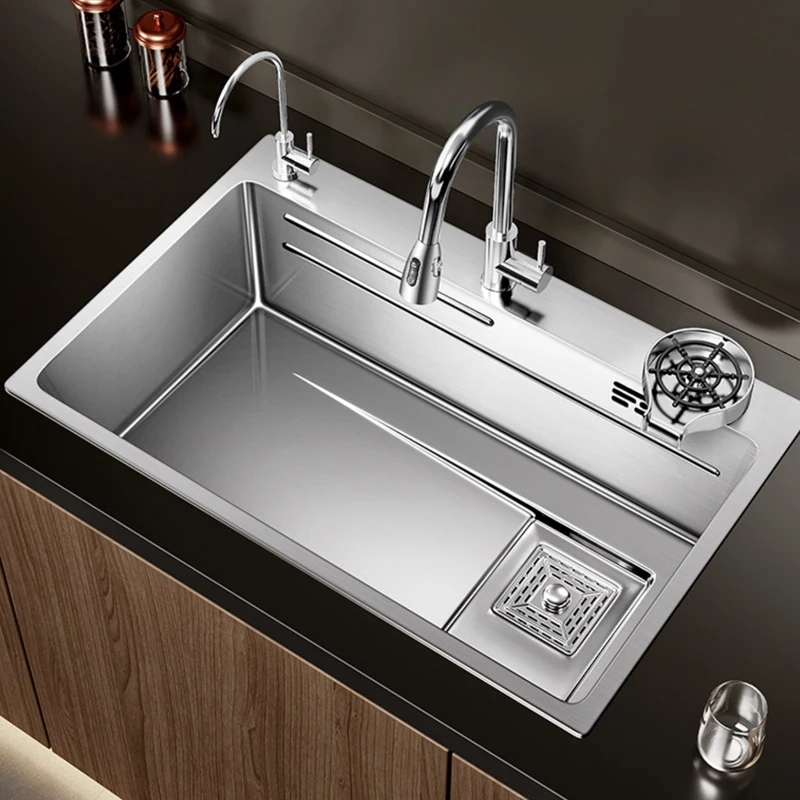 Kitchen Sink Stainless Steel Large Single Bowl Workstation Wash Basin Drop In/Topmount Deep Sinks with Drain Accessories Set