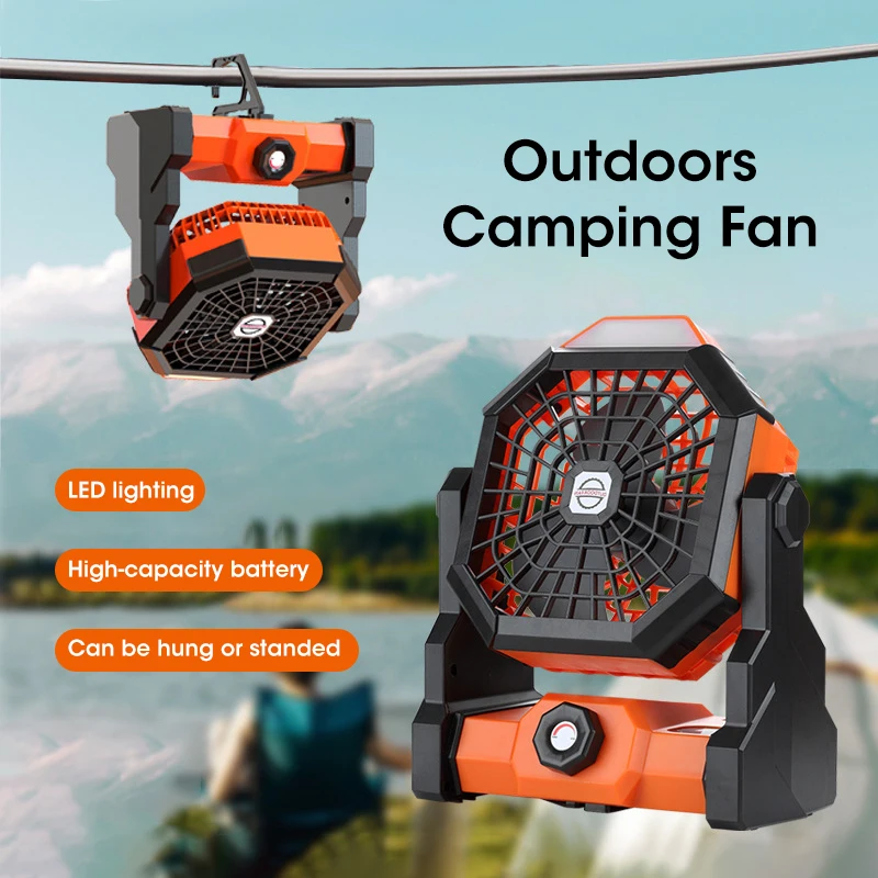 

7800mAh Rechargeable Camping Fan with LED Light and Hook Portable Air Circulator for Outdoor Use Tent Car Trip