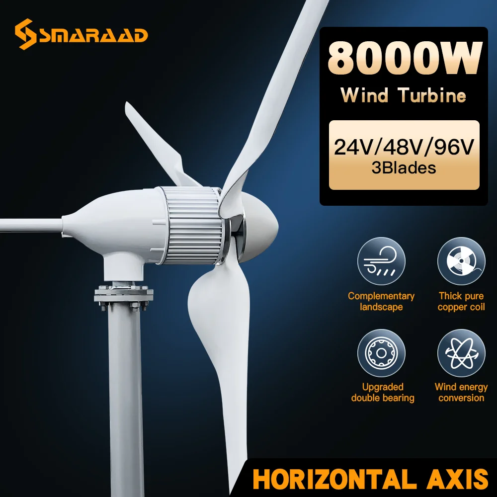 

Fast Delivery In Poland More Powerful 8000w Horizontal Wind Turbine Generator 48v 96v Low Windmill With Controller Free Power