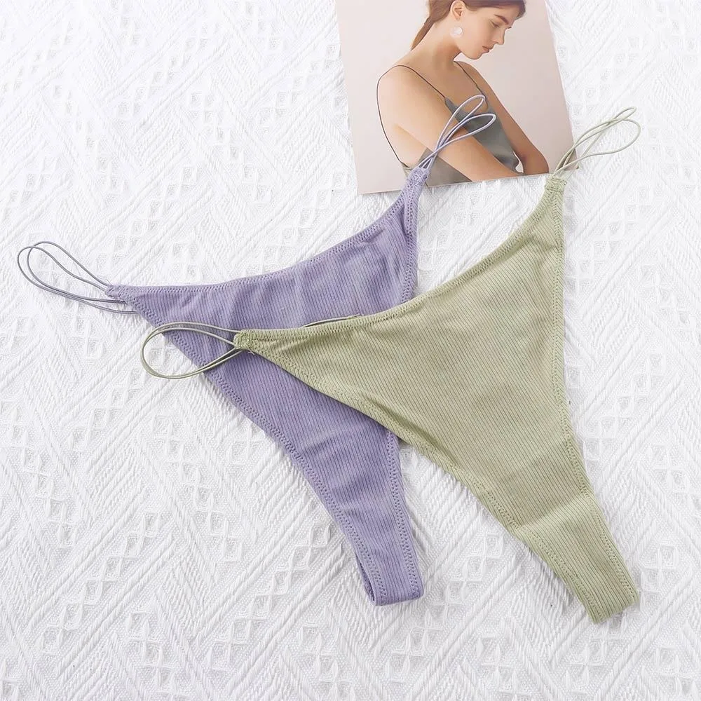 Female Plus Size Low Rise Thin Strappy Cotton Bikini Panties Underwear G Strings Thongs