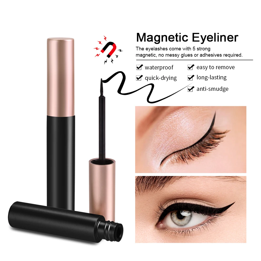 3Pairs Magnetic Eyelashes False Eyelash Naturel Mink Eyelashes Repeated Use Waterproof Liquid Eyeliner With Tweezer Makeup Set