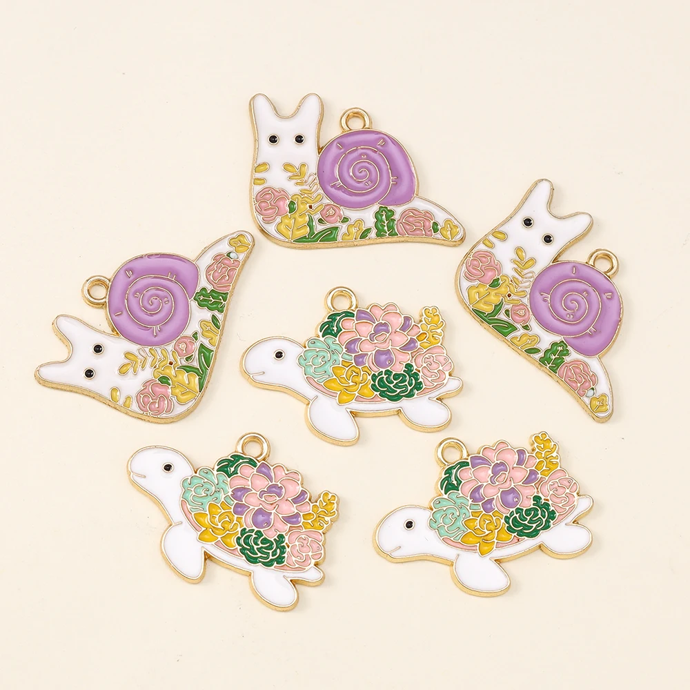 10pcs/lot Enamel Floral Animals Charms for Jewelry Making DIY Flower Snail Turtle Charms Necklaces Pendants Earrings Accessories