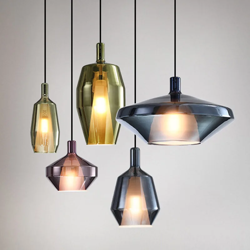 

Nordic Modern Glass Pendant Lights Creative Design for Coffee Bar Wine Shop Home Art Decor Beside Lamp Kitchen Island Lighting