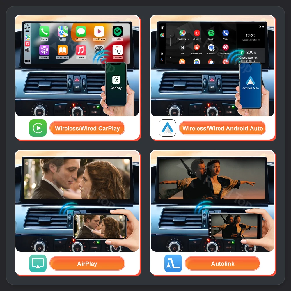 Pantalla táctil inalámbrica Carplay de 12.3'' para BMW Serie 3 E90 E91 E92 E93 Serie 5 E60 E61 Pantalla multimedia Android Auto Radio para coche 5