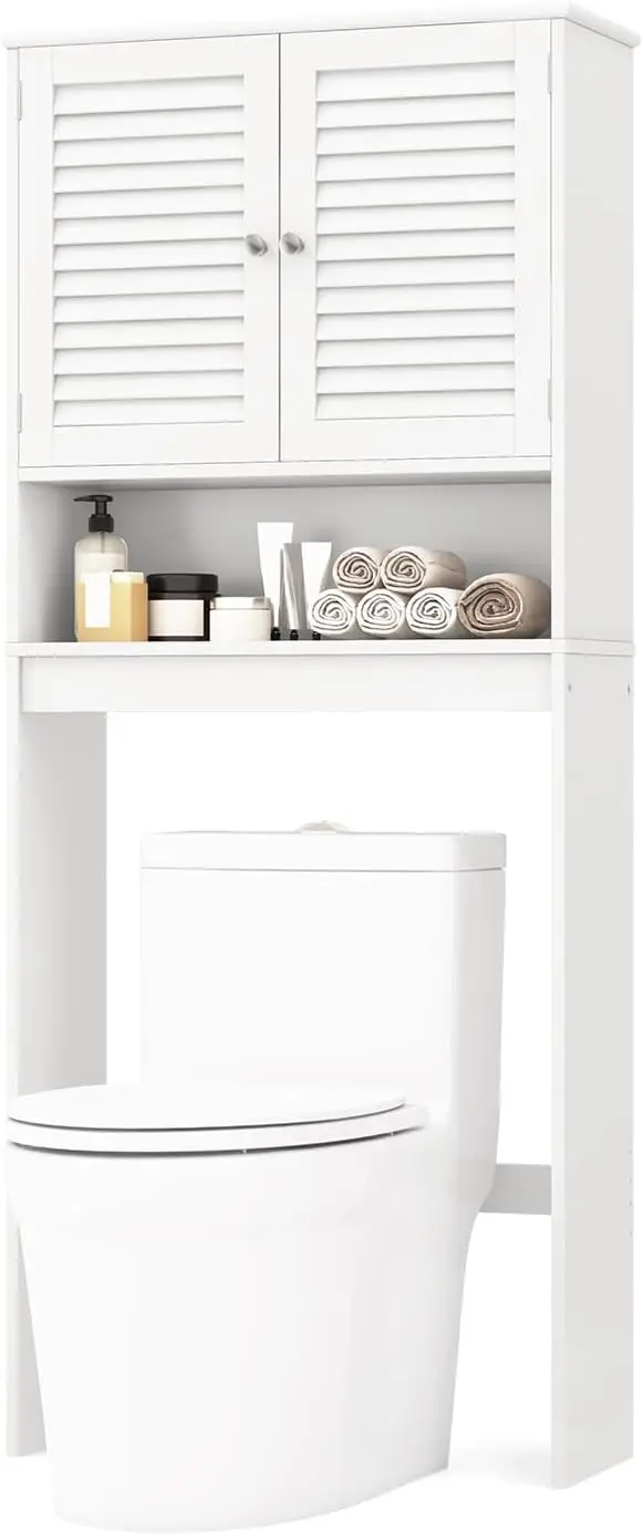 

3-Tier Over-The-Toilet Storage Cabinet with Adjustable Shelf, Space-Saving Bathroom Organizer, Anti-Topple Design