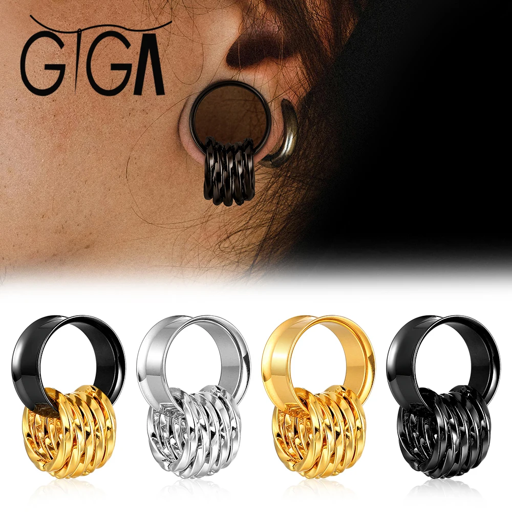 

Giga 2PCS 316L Stainless Steel Ear Tunnels with 5 Loops for Stretched Ears Plugs Guages Expander Earrings Body Piercing Jewelry