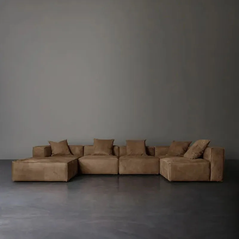 Sofa villa large flat floor living room first layer cowhide module combination