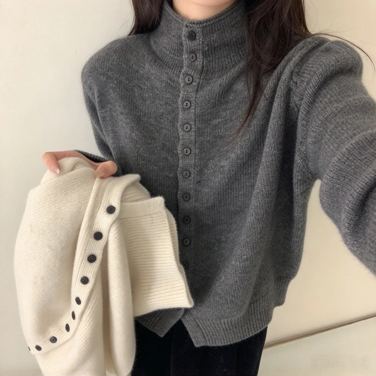 Women's Stand Collar Knit Cardigan Loose Soft Knitted Sweater Solid Color Korean Style Autumn Winter New Casual Outerwear Coats
