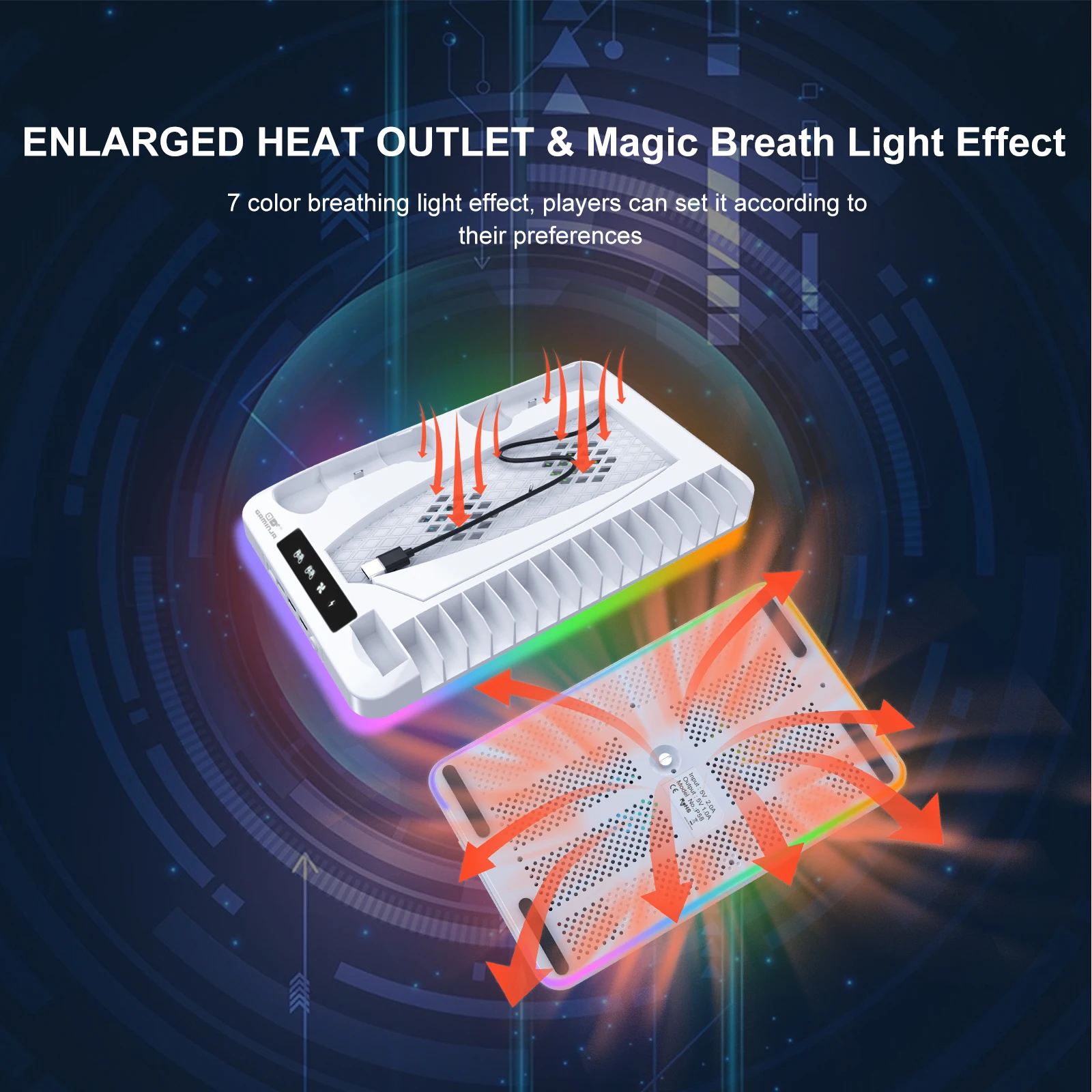 Gaminja-Suporte de Arrefecimento RGB para PS5, Console Slim, Gamepad, Base de Carregamento, Headset Hook, Game CD Storage Rack, Disco e Digital