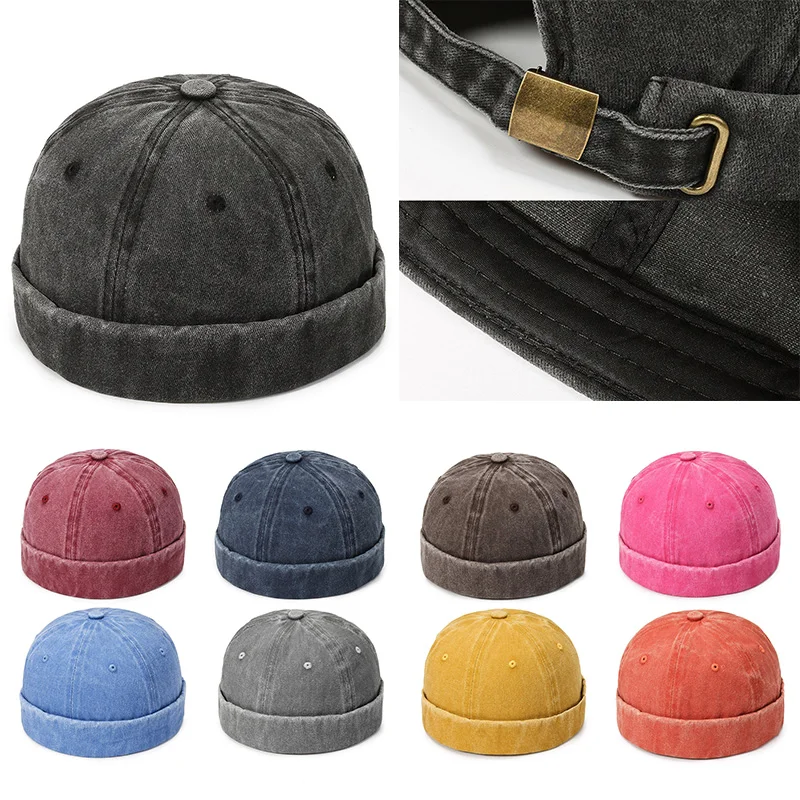 

Men Cotton Brimless Skullies Cap Vintage Dome Denim Hat Solid Street Portable Hat Skull Caps Multipurpose Beanie Hat Hip Hop Hat