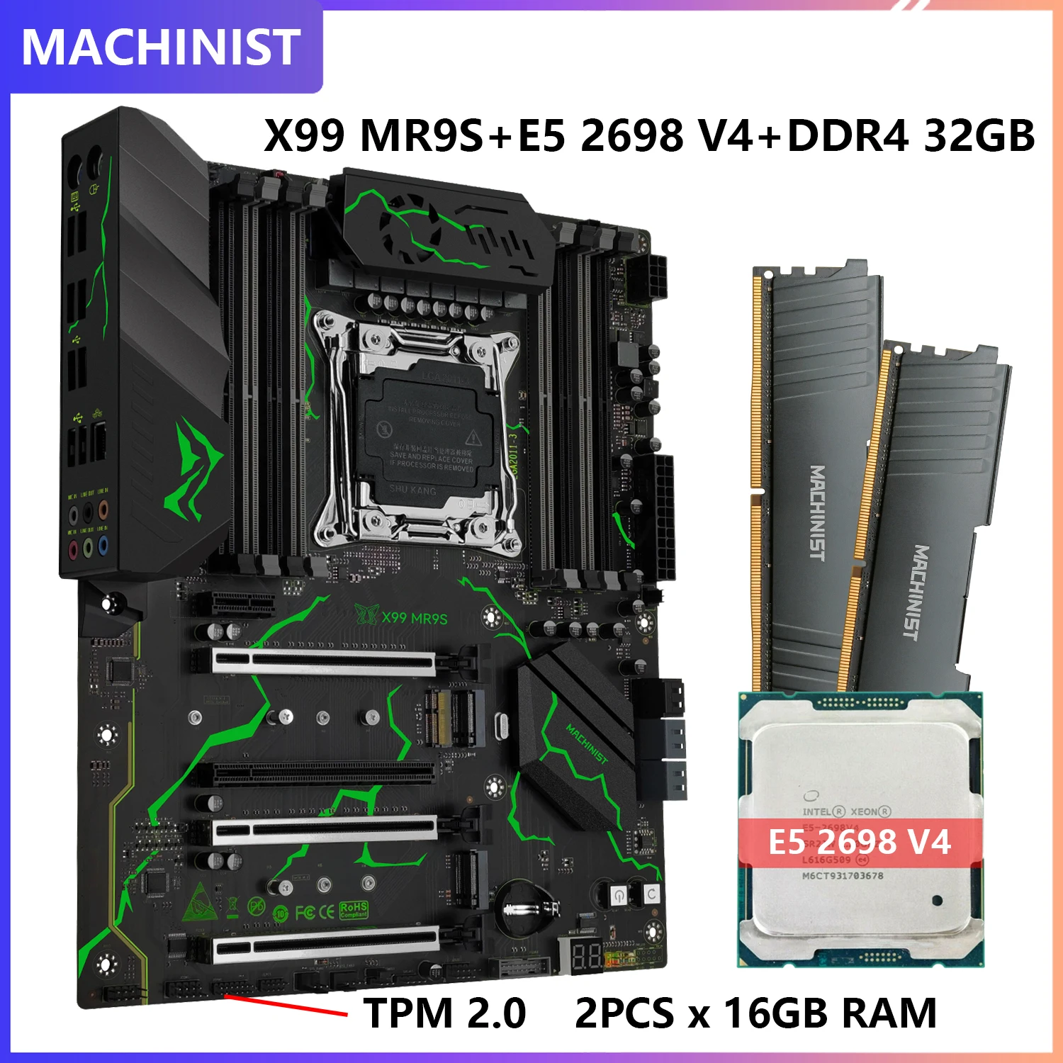 

Комплект материнской платы MACHINIST X99 MR9S ATX с интерфейсом TPM 2.0 LGA 2011-3 Xeon E5 1660 V4 CPU и DDR4 32 ГБ ОЗУ