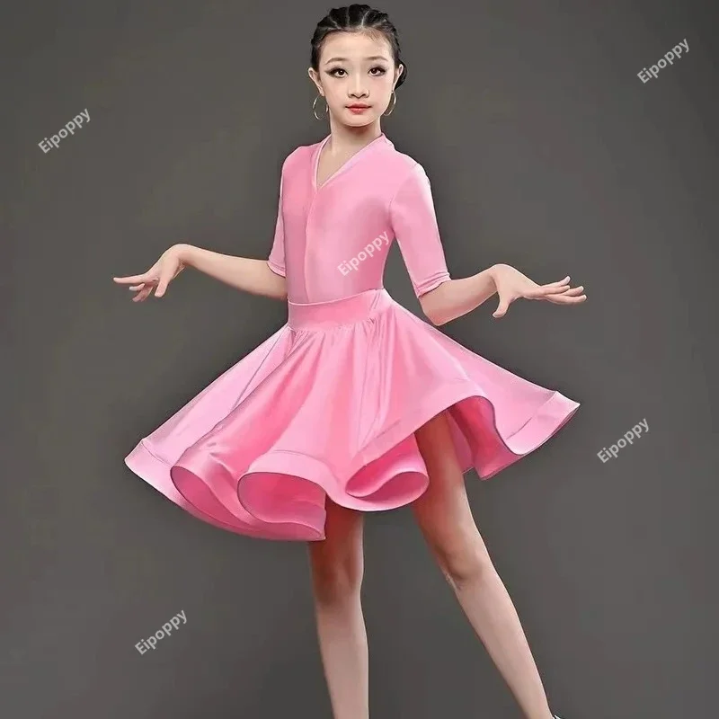 女の子用プロフェッショナルラテンダンスドレス、社交ダンス、ルンバ、チャチャ、サンバの練習、パフォーマンス用、子供用ダンスウェア