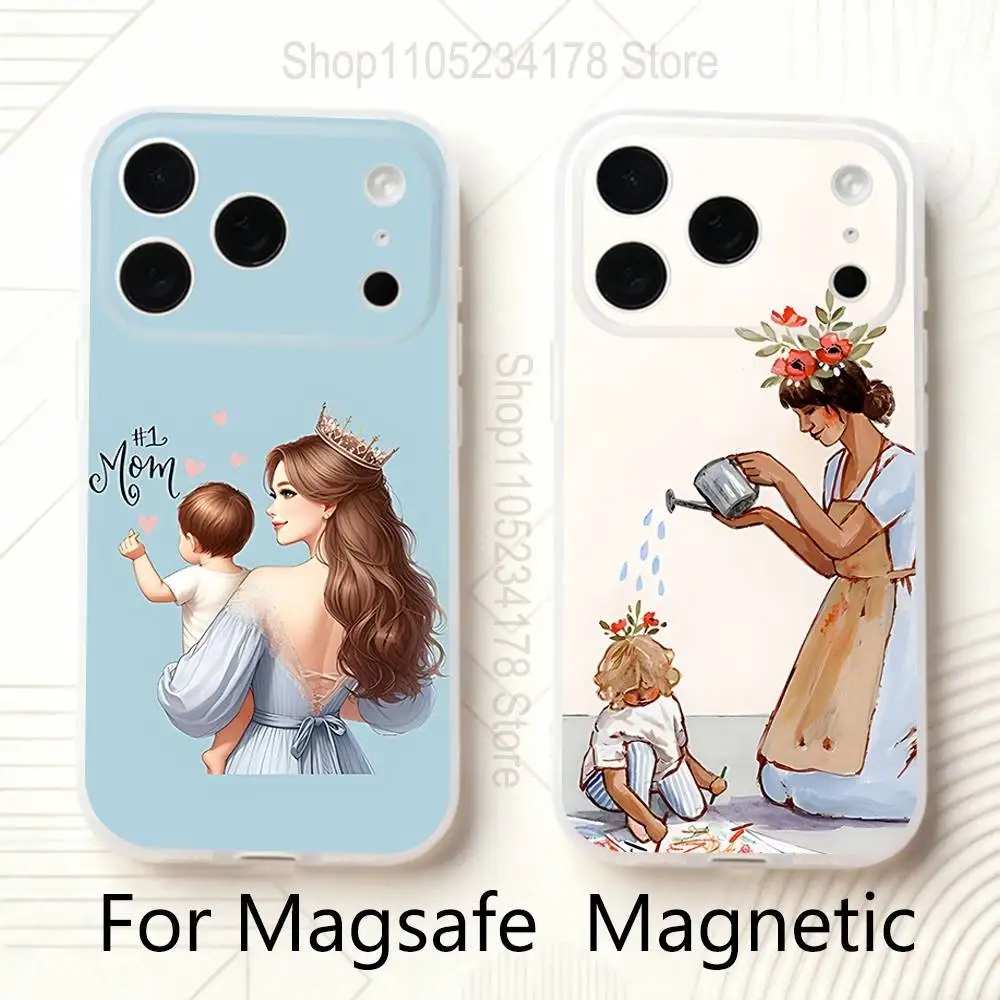

Phone Case For iPhone 17,16,15,14,13,12,11 Pro,Max,Plus,Mini,Air,E Beautiful Mother Daughter Son Magnetic Magsafe Frosted Clear
