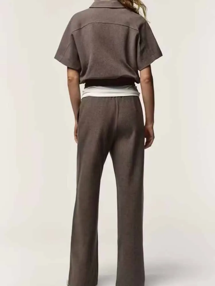 European and American style autumn new fashionable simple casual soft short-sleeved cardigan jacket versatile casual pants