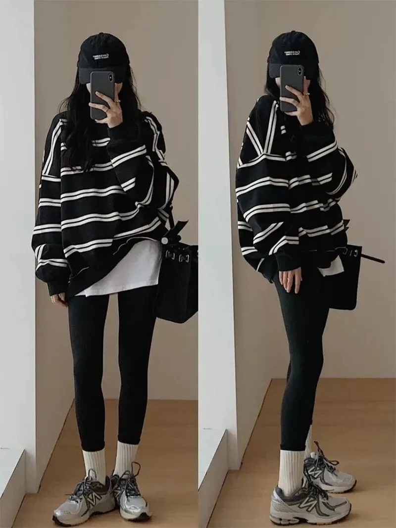 Maglione dolcevita stile donna a righe autunno e inverno Ulzzang moda donna studenti Harajuku Pullover da donna morbido Chic