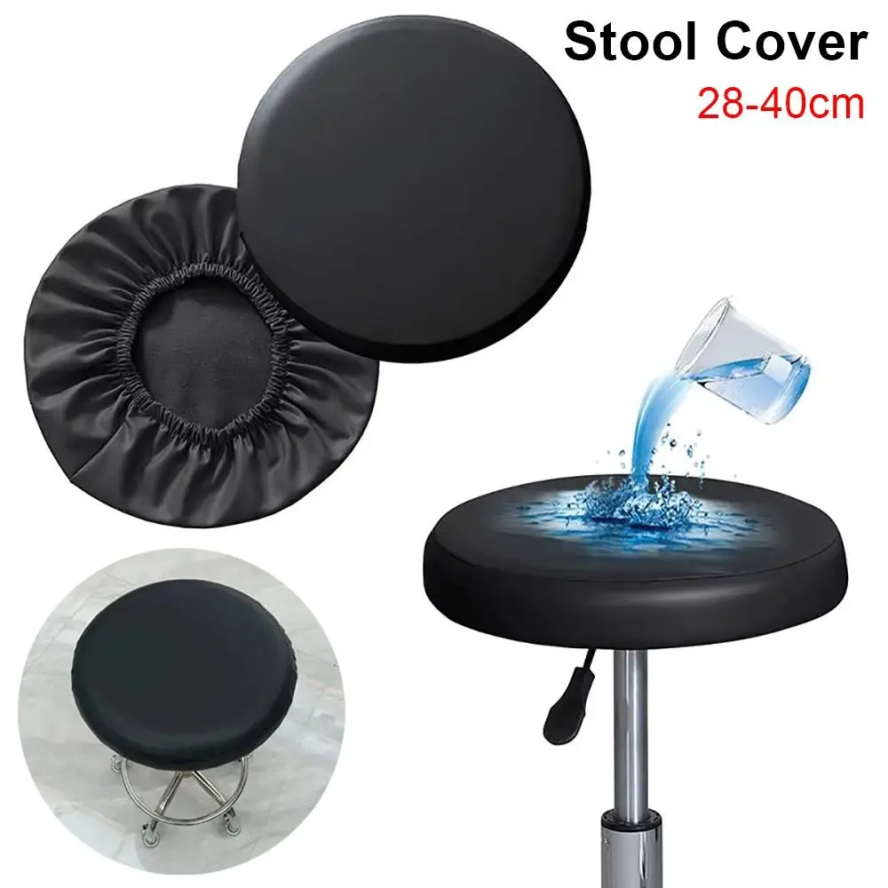 1Pcs PU Leather Chair Seat Cover with Elastic Bands Waterproof Round Chair Cover All Inclusive 28-40cm Stool Seat Cushion Cover