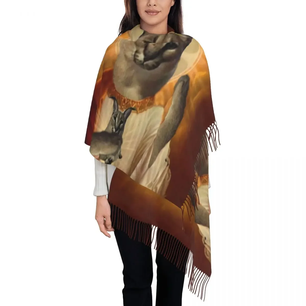 Fashion  Saint Meme Big Floppa Tassel Scarf Women Winter Fall Warm Shawls Wraps Lady Scarves