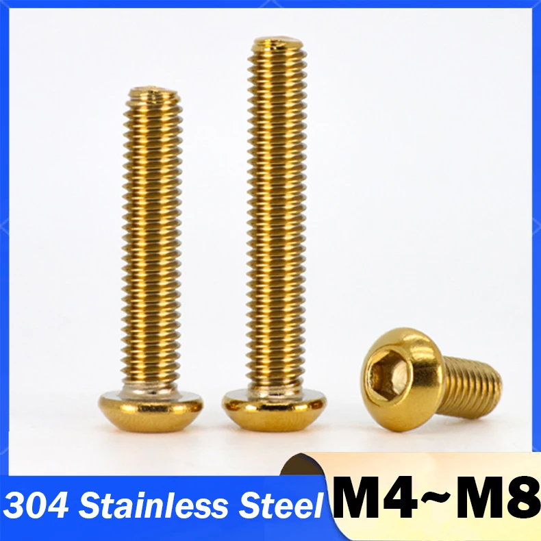 Motorcycle Titanium Gold Bolts 304 Stainless Steel Mushroom Head Hex Screw M4 M5 M6 M8 Anti-Rust for Fuel Tank Cover Car Parts