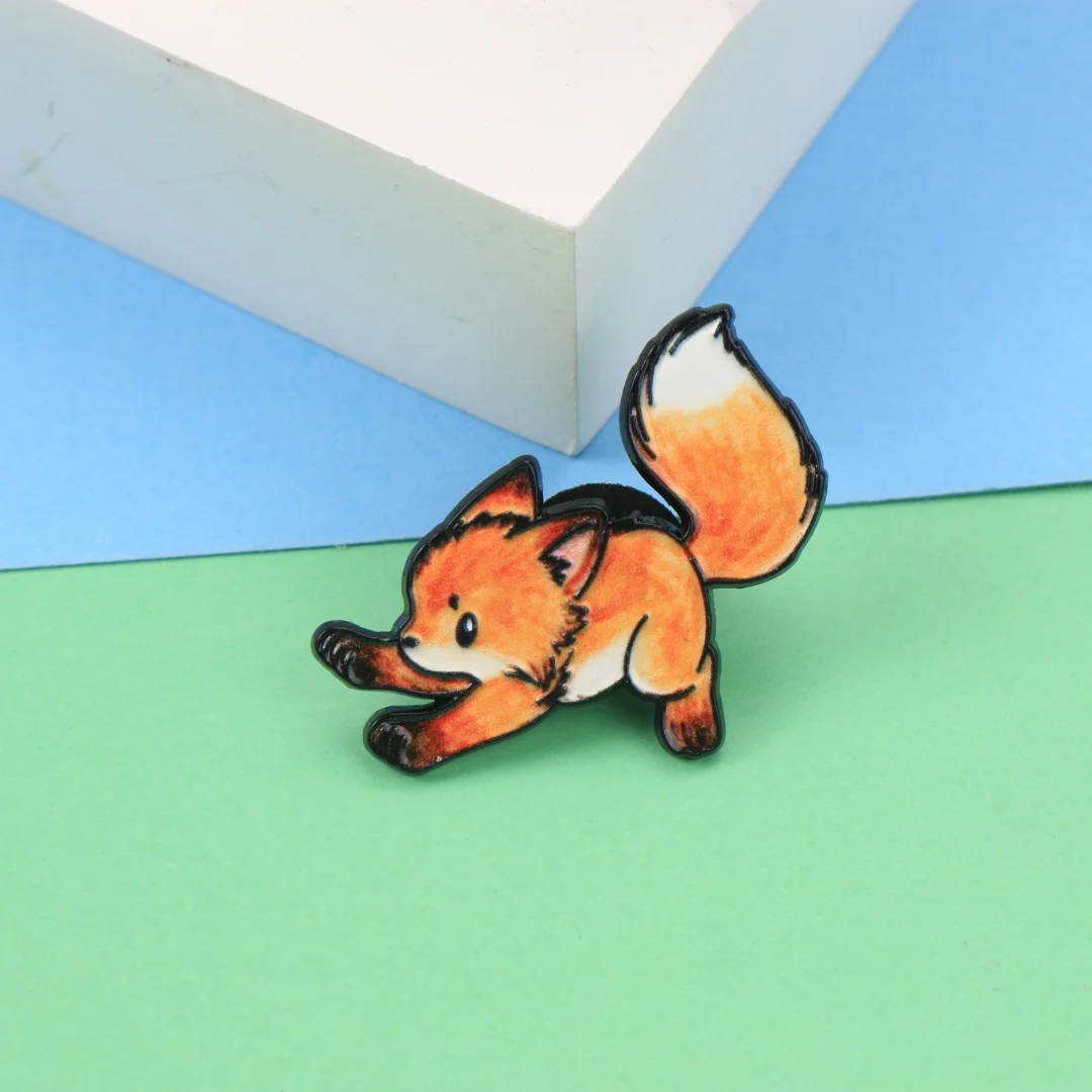 Niedliche Cartoon-Fuchs-Emaille-Anstecknadel, bezaubernde Tierbrosche für Rucksack, Kleidung, DIY-Deko-Accessoires, Großhandelsschmuck – Detail 2
