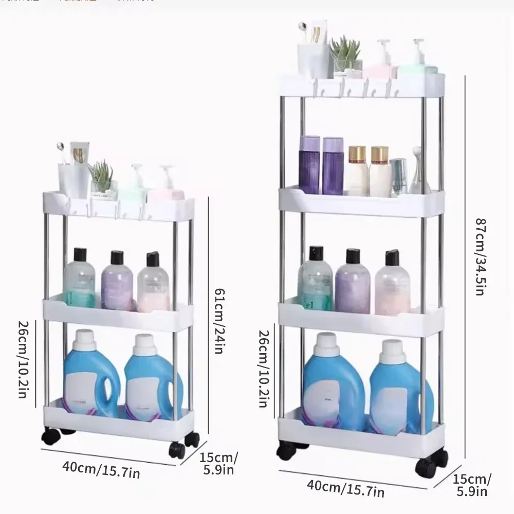 لرف تخزين بعجلات جانبية ضيقة مكون من 3 طبقات / 4 طبقات، وعجلة، ورف تخزين لدرز الأرضية، والحمام، والمطبخ، والغسيل، وعربة التخزين #5