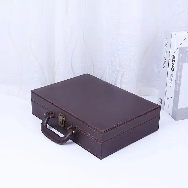 2024 New Business Leather Portable Briefcase Script Box Policy Contract Document Storage Box