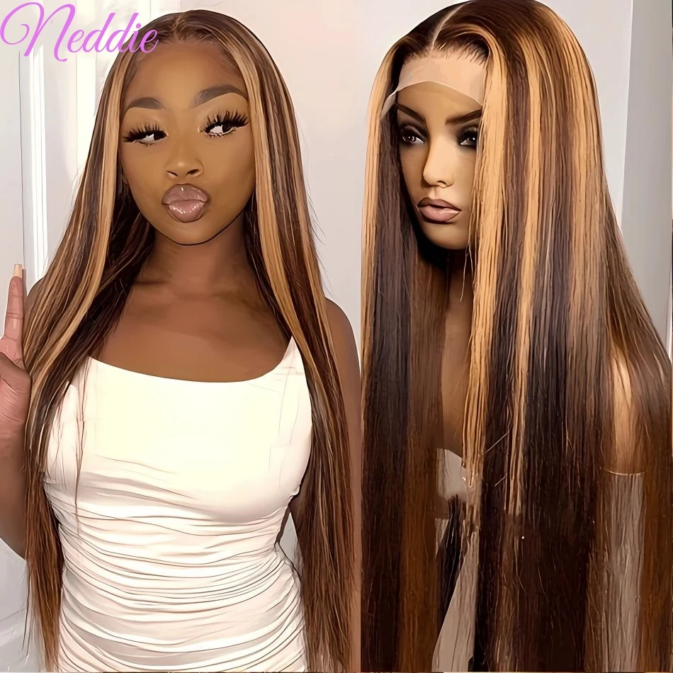 Peruki z ludzkich włosów Full End 100% Highlight Transparent Preplucked Brazilian Straight HD Lace Frontal Wig 30 40 Inch For Women