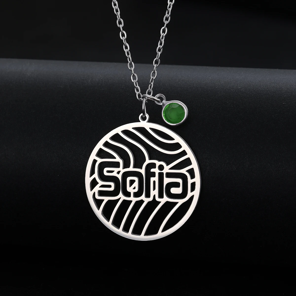 Todorova, collar corrugado hueco Circular de acero inoxidable con nombre personalizado, collar con colgante de moda para hombres y mujeres