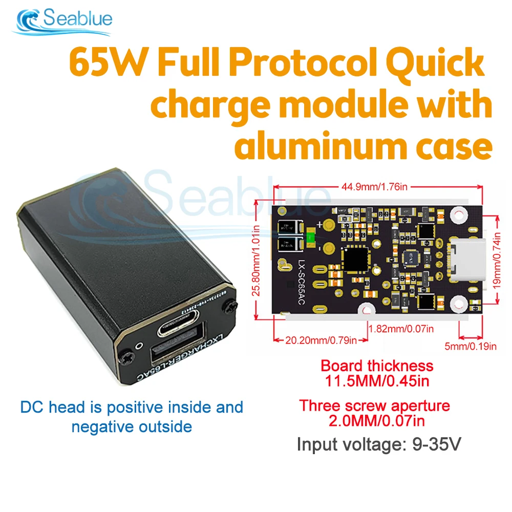 

65W Full Agreement Fast Charge Module DC 9V-35V DC5521 XT30 Input Port Mini Charger Module QC2.0/3.0/4.0 PD2.0/3.0/PPS FCP SCP