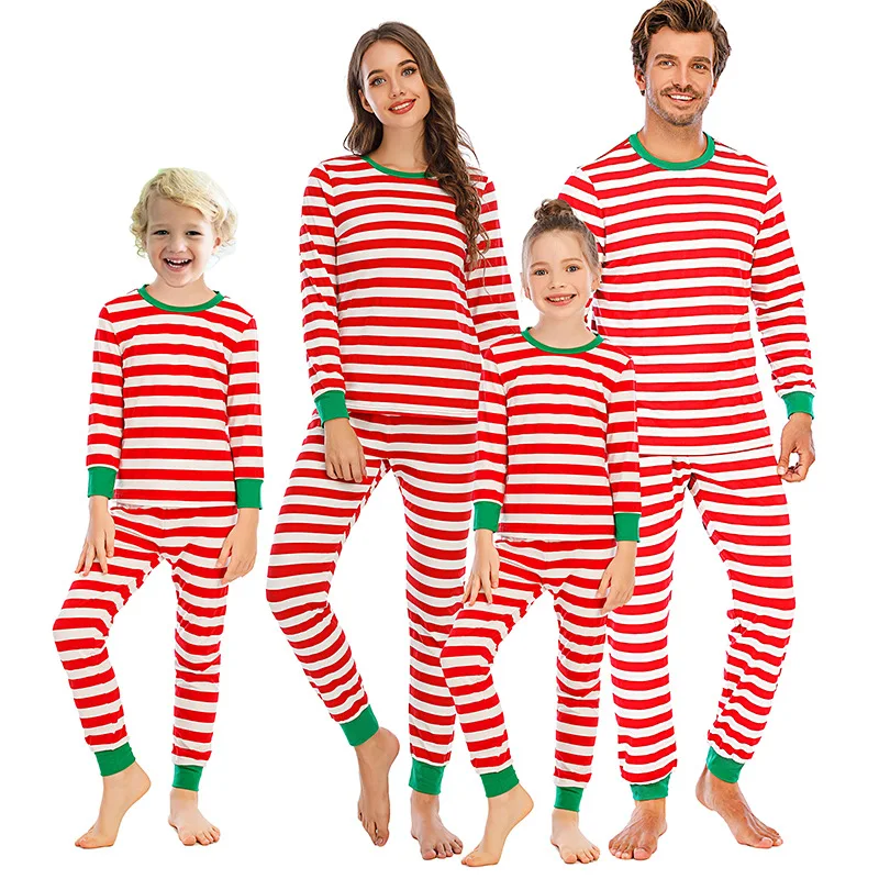 Pajamas Family Christmas Set dad mom Kids Sleepwear parent-children clothing Top and Pants  Christmas Stripe Red Aand Green