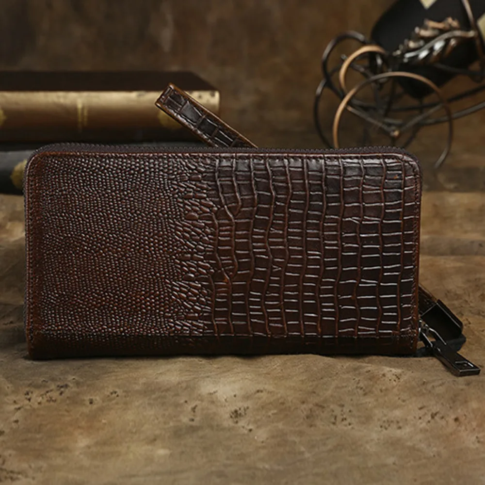 High Quality Men Long Wallet Clutch Handy Bag Fashion Crocodile Pattern Credit Card Holder Money Bag Genuine Leather Purse