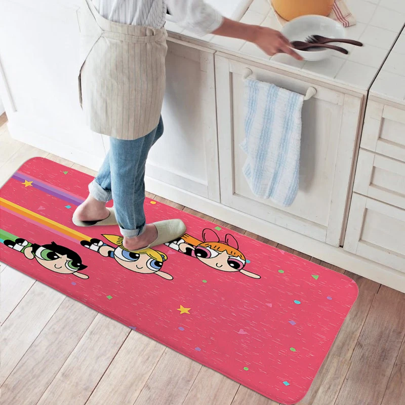 Washable Non-slip Kitchen Rug S-The Powerpuff Girlss Carpet for Bedroom Entrance Door Doormat Home Decorations Bathroom Mat Rug